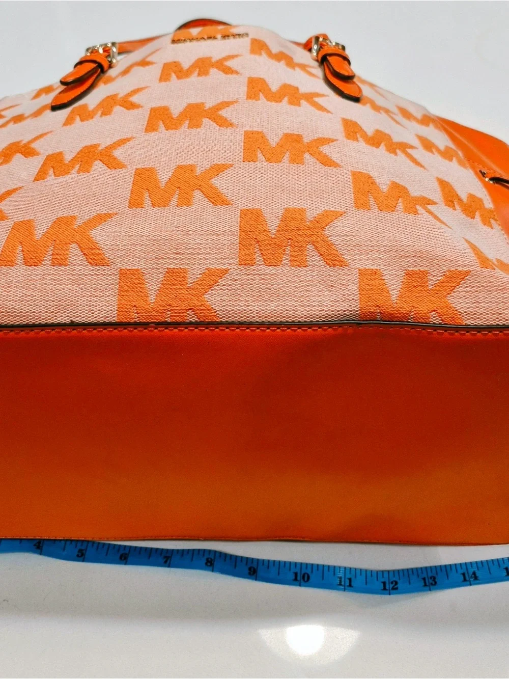 MICHAEL KORS Orange MK Logo Canvas Tote with Leather Trim
